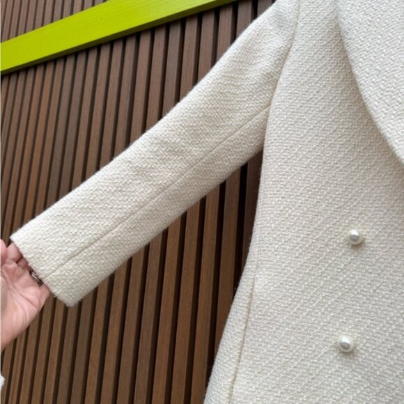 Sandro ivory Textured Double-Breasted Pea Coat - Picture 3 of 5